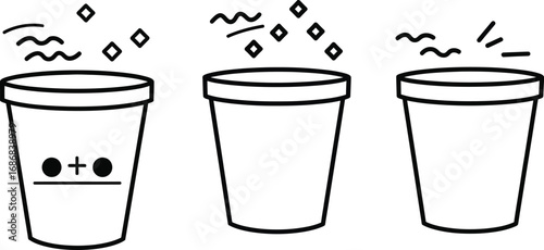 Three simple cups, each with unique abstract symbols representing different states or ideas.