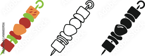 Colorful food skewers with meat and vegetables, perfect for summer grilling and healthy eating.