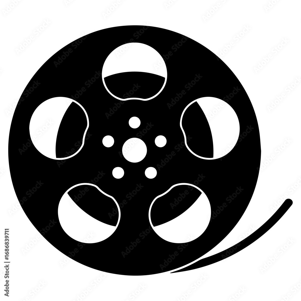 Fototapeta premium Black Silhouette Film Reel Icon PNG | Minimal Media Symbol Download