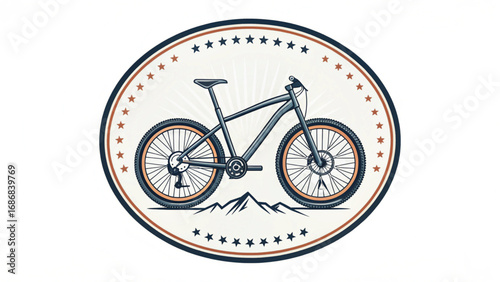 Mountain Bike Emblem with Stars and Mountains bicycle