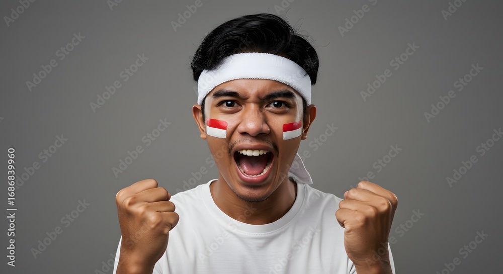 Fototapeta premium Excited Indonesian Sports Fan Celebrating Victory