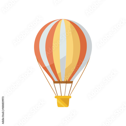 Colorful hot air balloon with basket transportation travel