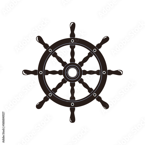 Dark ship wheel with spokes and handles nautical marine