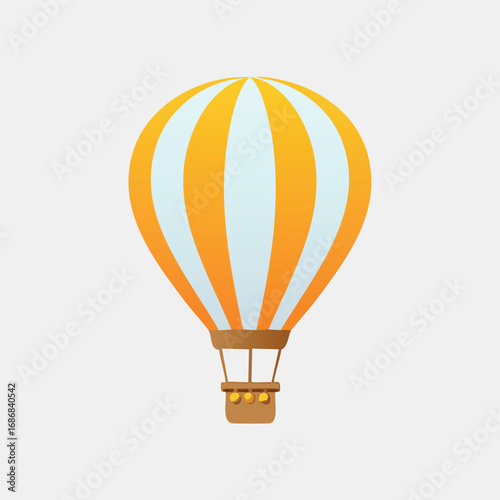 Orange and white striped hot air balloon with brown basket stripes