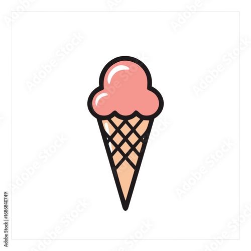 Pink ice cream cone with waffle texture dessert