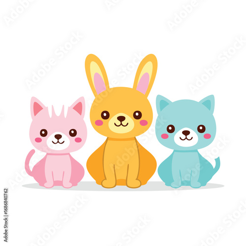 Pink cat yellow bunny blue cat vector