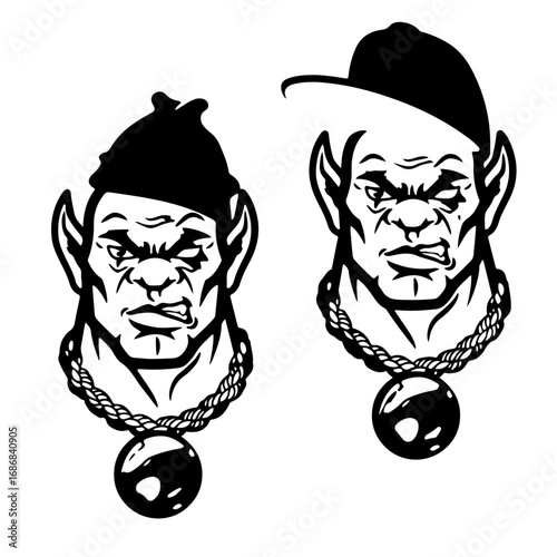 Edgy elven characters with hip hop style, featuring bold lines and a rebellious attitude for modern designs