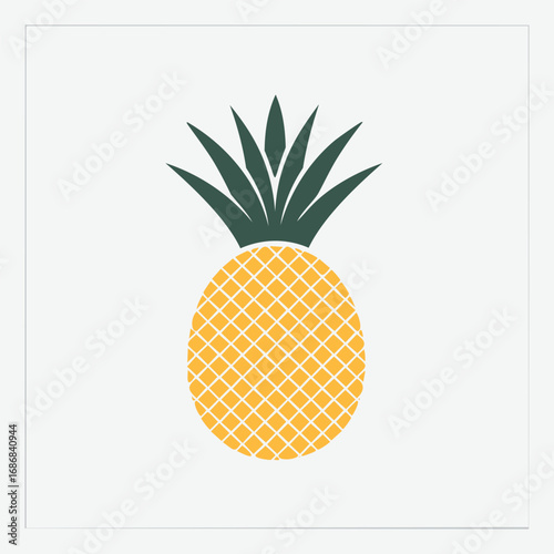 Stylized yellow pineapple with green leaves fruit tropical