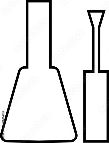 Nail polish bottle and brush icon black line and solid silhouette style, beauty cosmetics container group, manicure equipment collection, minimal vector illustration design