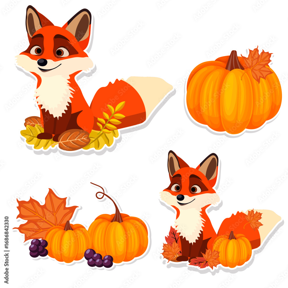 Fototapeta premium set of autumn stickers without background