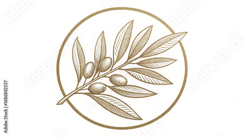 Olive branch with olives in a gold circle fruit plant