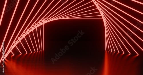 Fototapeta Naklejka Na Ścianę i Meble -  Abstract geometric pattern of glowing red neon squares on black background 3d rendering