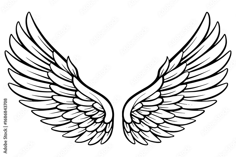 Obraz premium Vector Illustration of Detailed Angel Wings Line Art