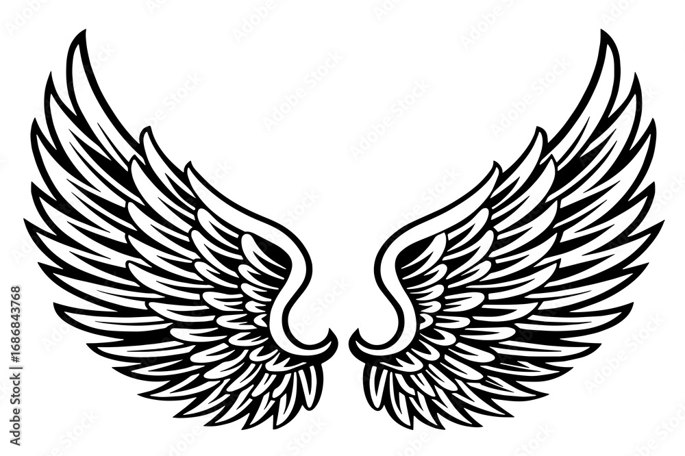 Fototapeta premium Tattoo Style Angel Wings Vector Illustration 