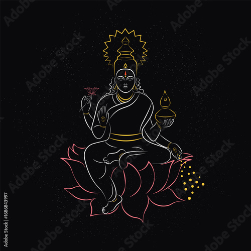 Laxmi pooja and akshaya tritiya festival line art on dark background.