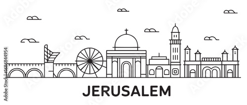 Jerusalem Line Art skyline. Travel Jerusalem famous landmarks. Business and tourism concept for presentation, banner, web site. with white background