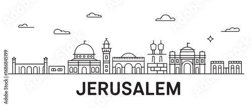 Jerusalem Line Art skyline. Travel Jerusalem famous landmarks. Business and tourism concept for presentation, banner, web site. with white background