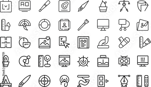 Professional Graphic Design Icons – Thin line vector collection for marketing, branding, and creativity.