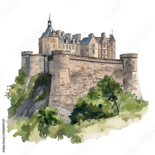 Edinburgh Castle. Edinburgh Castle watercolor vector illustration