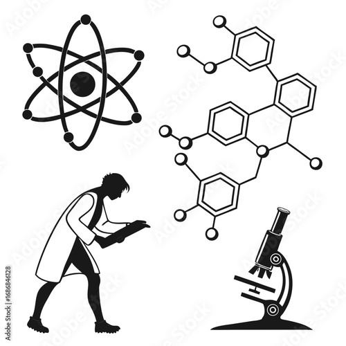 Atom molecule scientist microscope research vector