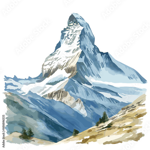 Matterhorn. Matterhorn watercolor vector illustration