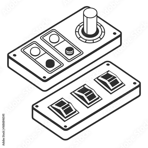 Black and white toggle switches and slider control panel electronic component