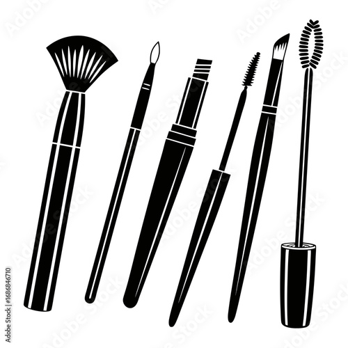 Black cosmetic brushes and mascara wands makeup brushes cosmetic tools