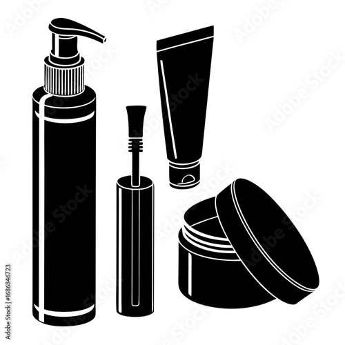 Black cosmetic containers and applicator beauty product