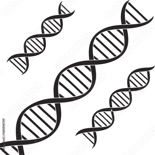 Black dna double helix structures isolated on white science biology