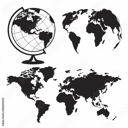 Black globes and world maps educational graphics earth geography