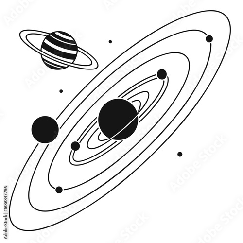 Black solar system planets with orbital rings and stripes space astronomy