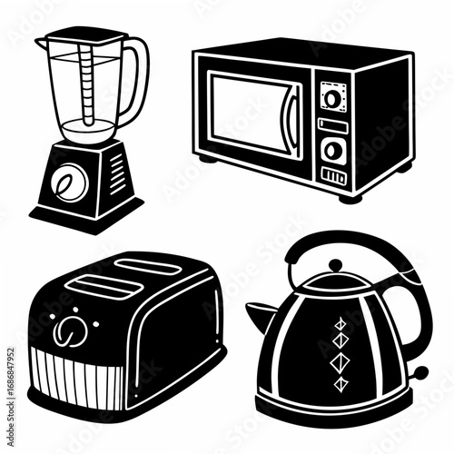 Blender microwave toaster kettle kitchen appliances vector