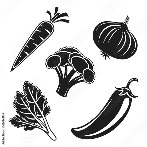 Carrot broccoli onion chili pepper leafy greens vector