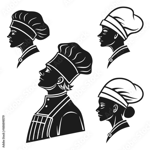 Chef hat and apron silhouettes culinary professionals hats aprons