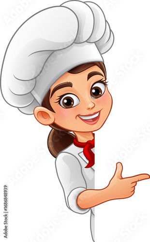 Happy cartoon woman chef in...