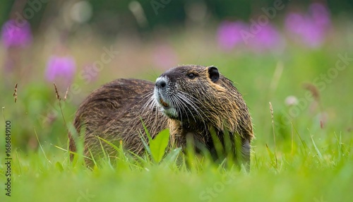 Close-up of a nutria in tall grass
