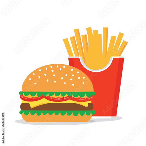 Hamburger and french fries meal fast food