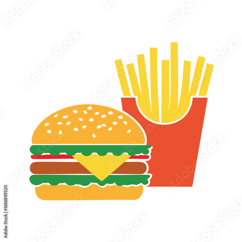 Hamburger and french fries meal fast food