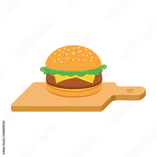 Juicy cheeseburger with lettuce and cheese on a wooden board food meal