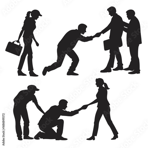 Five people interacting in silhouette silhouettes interaction