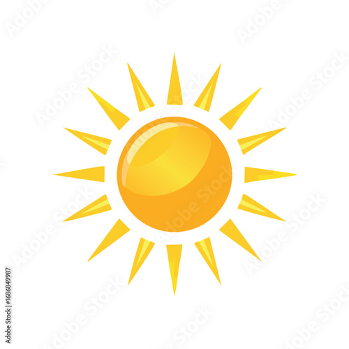 Bright yellow sun with sharp rays and glossy center vector