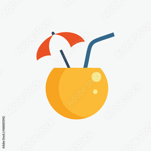 Orange coconut drink with umbrella and straw beverage tropical