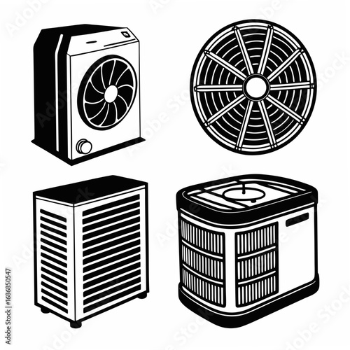 H V A C and air conditioning equipment silhouettes HVAC cooling
