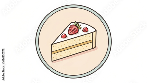 Slice of cake with strawberries on white background