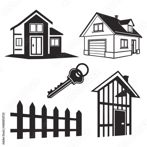 Houses fence and key icons home building