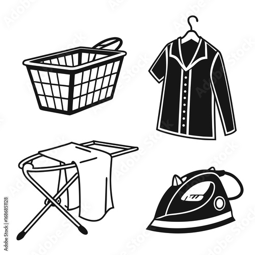 Laundry basket shirt hanger drying rack iron vector