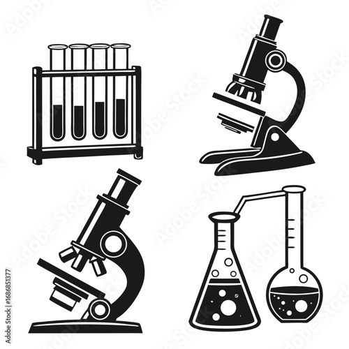 Microscopes and test tubes in laboratory science equipment