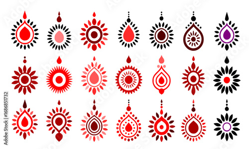 Bindi Design 21 Set Vector | Traditional & Modern Indian Forehead Decoration Silhouette Illustration
