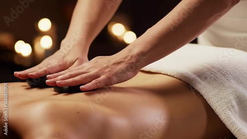 Wallpaper Mural Close up Woman Receiving Hot Stone Massage Therapy from Spa Therapist with Glowing Lights in Warm Ambient Setting for Relaxation and Muscle Tension Relief in Spa Getaway for Commercial Use Torontodigital.ca