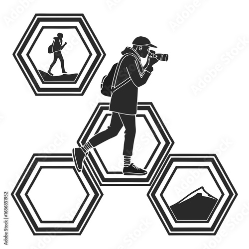 Photographer capturing mountain landscape and hiker photography travel